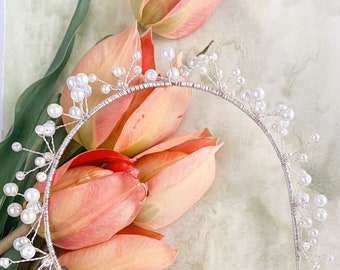 ALICE, bridal pearl crown, bridal tiara, romantic headpiece