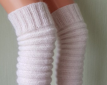 White leg warmers slouchy leg warmers long knitted leg warmers hand knit gaiters for gift wool leg gaiters yoga gaiters wool boot toppers