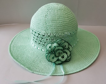Summer hat beach hat sun hat crochet hat cotton fiber hat crochet sun hat ladies summer hat wide brim hat flower hat spring hat