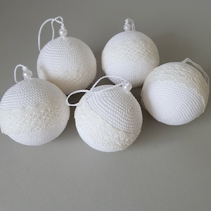Christmas balls set of 5 christmas balls handmade tree decoration white tree ornament vintage ball white christmas bauble crochet balls