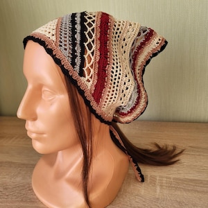 Headband summer head scarf crocheted hair care wrap cotton head bandana boho style hair wrap multicolor neckerchief headcovering