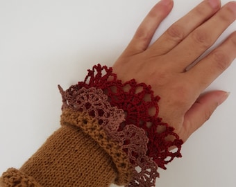 Wrist warmers boho style lace cuff bracelet pulse warmers woman crocheted hand warmers romantic wristlets gift for woman