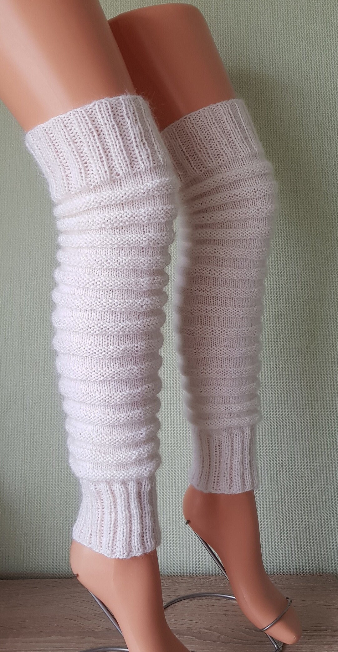 White Leg Warmers Slouchy Leg Warmers Long Knitted Leg Warmers Hand