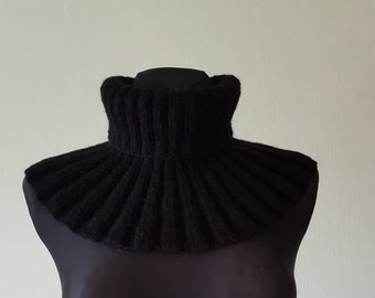 Neckwarmers black cowl scarf wool turtleneck hand knitted turtleneck cowl soft wool neck warmer knitted neck accessories