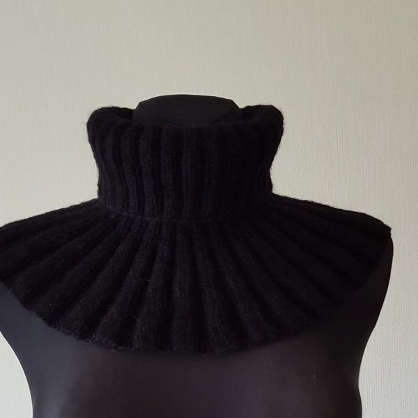 Neckwarmers black cowl scarf wool turtleneck hand knitted turtleneck cowl soft wool neck warmer knitted neck accessories