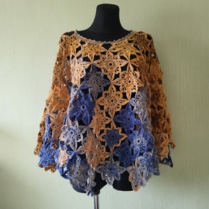 Poncho granny square cape poncho asymmetric wool poncho boho style colorful poncho all season crocheted poncho women&#39;s cape