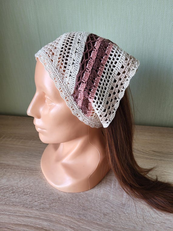 Foulard estivo, fascia per capelli lavorata all'uncinetto, foulard