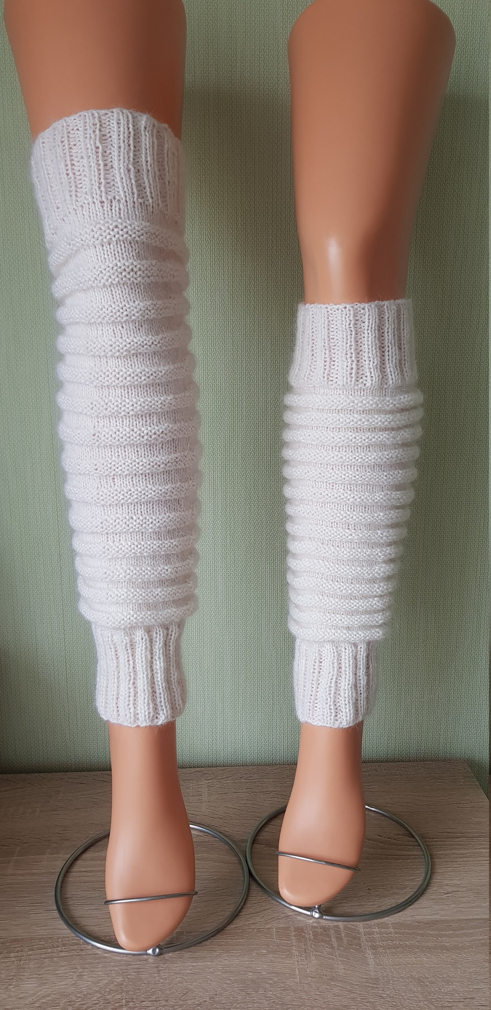 White Leg Warmers Slouchy Leg Warmers Long Knitted Leg Warmers Hand