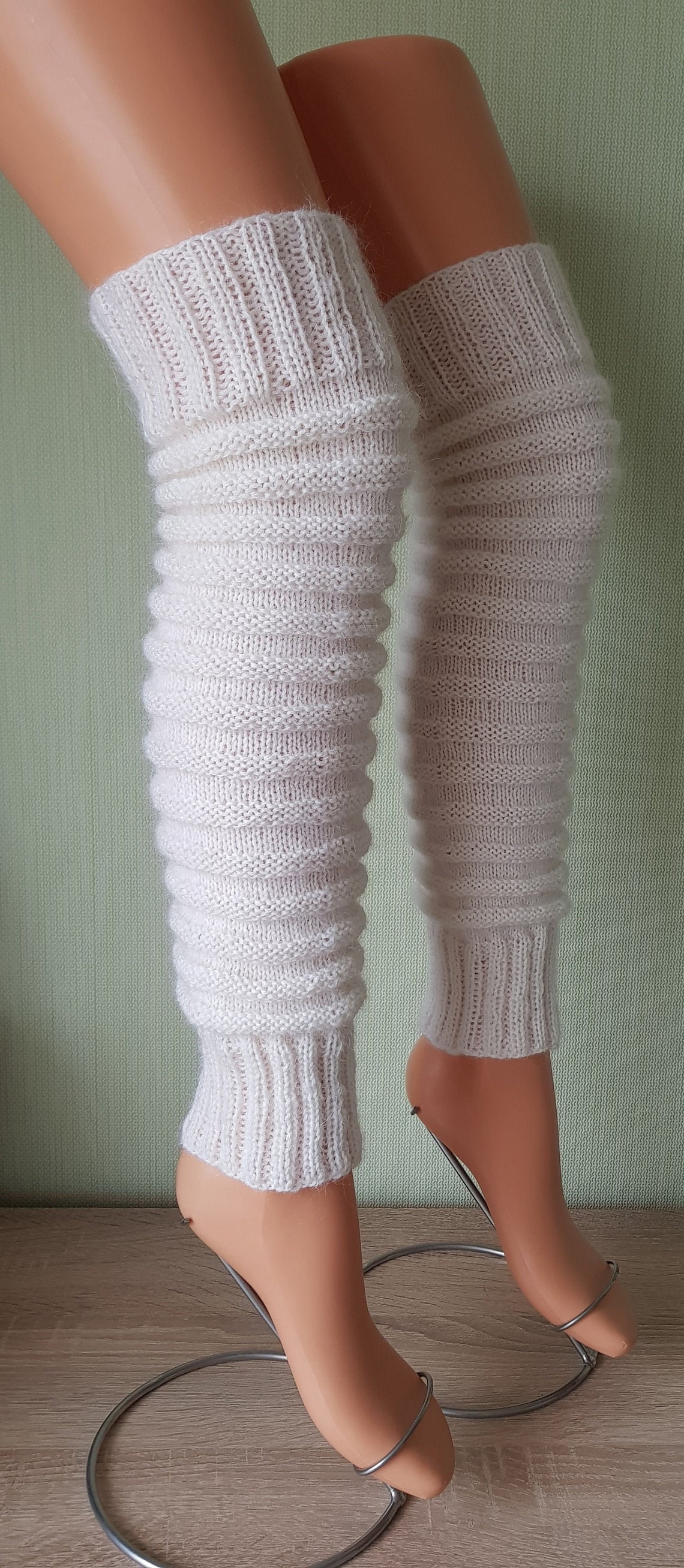 White Leg Warmers Slouchy Leg Warmers Long Knitted Leg Warmers Hand