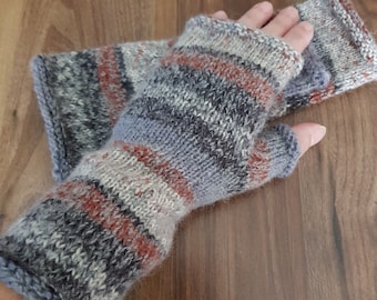 Fingerlees handschoenen zachte wollen handwarmers grijze handgebreide armwarmers comfortabele handschoenen Fingerlees warmers