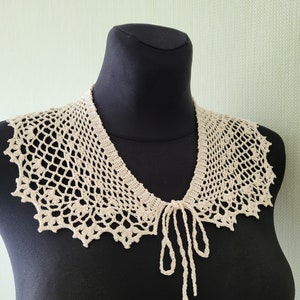 Cuello beige con lazo, cuello de algodón extraíble, accesorio romántico, cuello de ganchillo hecho a mano para mujer, regalo