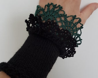 Chauffe-poignets avec bracelet de manchette en dentelle au crochet chauffe-mains femmes romantiques chauffe-bras chauffe-bras faits à la main