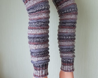 Leg warmers knitted long leg warmers wool boot cuff slouchy leg gaiters yoga gift hand knit boot toppers striped leg warmers soft