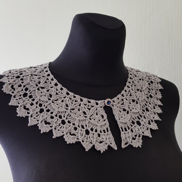 Crocheted collar gray removable collar lace collar women romantic collar victorian style cotton collar for woman crocheted accessory