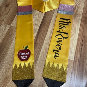 Apple on Stole Graduation Teacher Pencil Stoles Fast Shipping Available Name and Apple