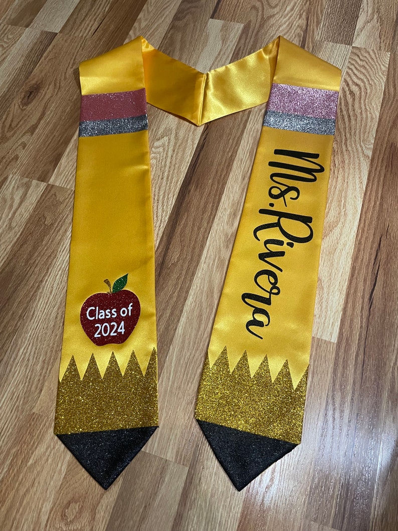 Apple on Stole Graduation Teacher Pencil Stoles Fast Shipping Available Name and Apple