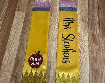 Apple on Stole Graduation Teacher Pencil Stoles *Fast Shipping Available *