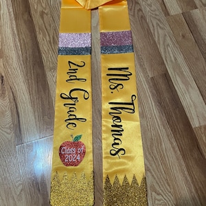 Apple on Stole Graduation Teacher Pencil Stoles Fast Shipping Available Name, Apple,and text