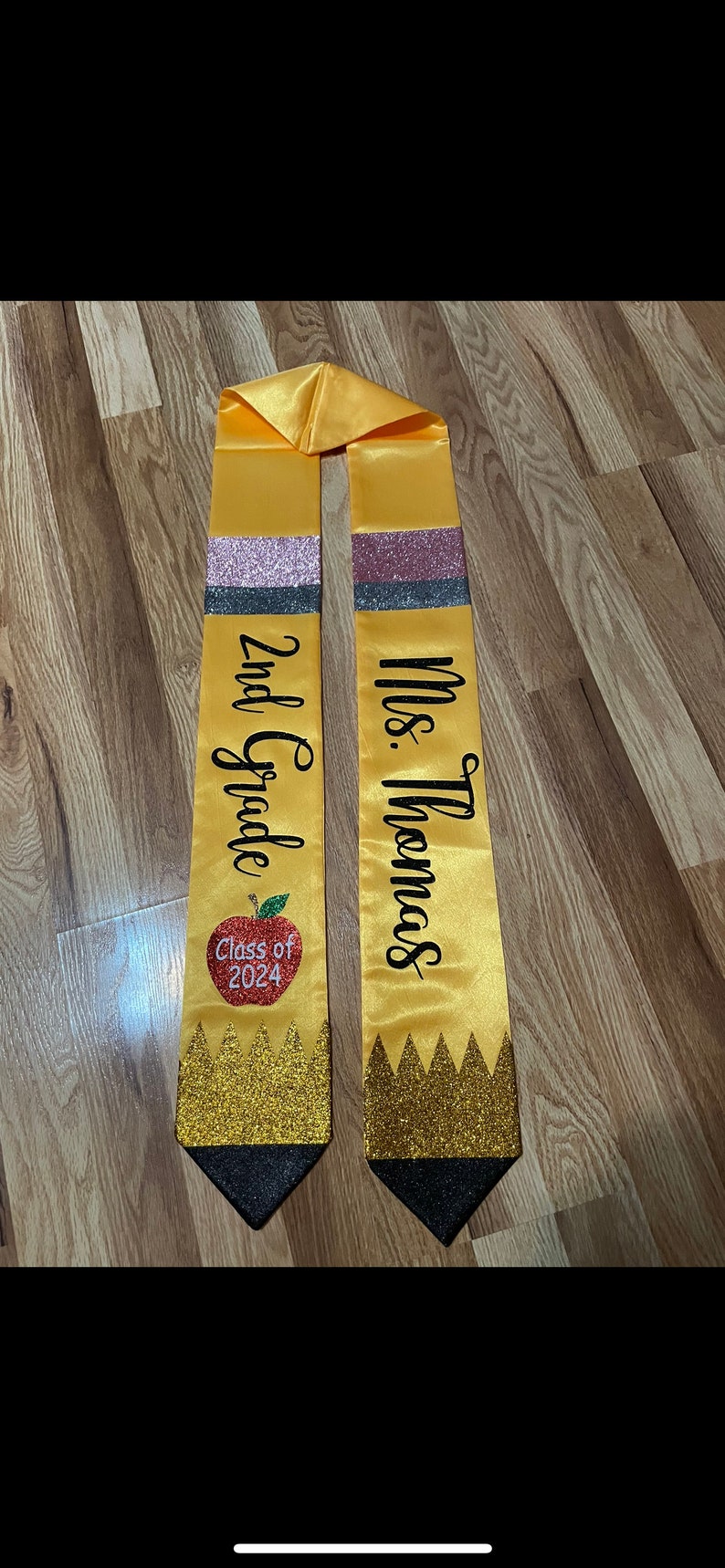 Apple on Stole Graduation Teacher Pencil Stoles Fast Shipping Available Name, Apple,and text