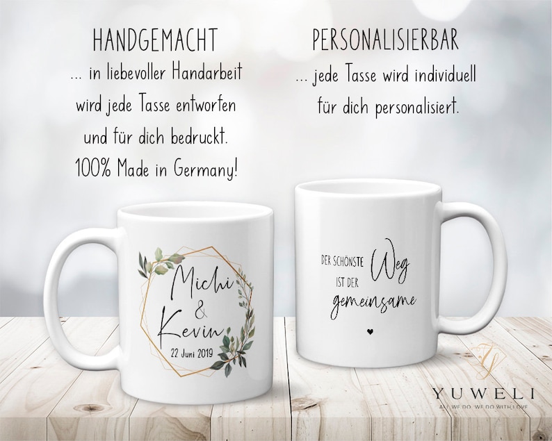 Hochzeitstasse personalisiert mit Wunschnamen und Datum Kaffeetasse oder Teetasse mit Spruch Namen Geschenk Geschenkidee zur Hochzeit image 5