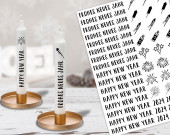 Silvester Kerzentattoo für Stabkerzen Wasserschiebefolie DIY Vorlage für Kerzen I Frohes Neues Jahr I Happy New Year Silvester