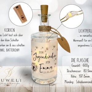 Flaschenlicht zur Jugendweihe personalisiert mit Namen und Datum für Mädchen oder Junge Geschenk Bild 5