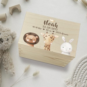 Personalisierte Erinnerungskiste Baby Löwe, Babygeschenke, Erinnerungskiste, Geschenk Geburt, Geburt, Taufgeschenk, Erinnerungsbox Alle Tiere