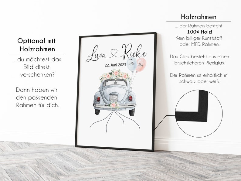 Personalisiertes Geldgeschenk Hochzeit A4 A3 A2 Hochzeitsgeschenke für Brautpaar Hochzeitsgeschenke Geld optional mit Bilderrahmen Bild 5