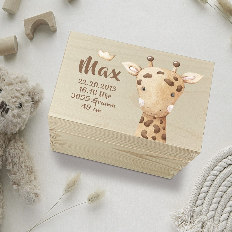 Personalisierte Erinnerungskiste Baby Löwe, Babygeschenke, Erinnerungskiste, Geschenk Geburt, Geburt, Taufgeschenk, Erinnerungsbox Giraffe