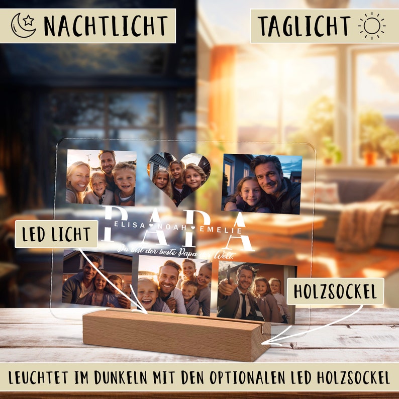 Geschenke für Papa personalisiertes Acry Bild mit Foto und Namen als Geschenk für Vater zum Vatertag Geburtstag Nachtlicht Bild 4