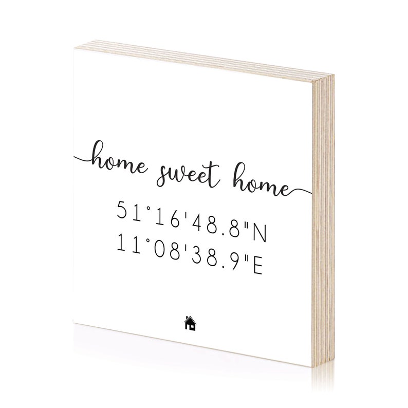 home sweet home coordinates wooden picture to place or hang as image 0