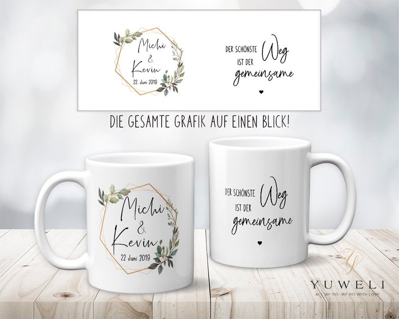 Hochzeitstasse personalisiert mit Wunschnamen und Datum Kaffeetasse oder Teetasse mit Spruch Namen Geschenk Geschenkidee zur Hochzeit image 3