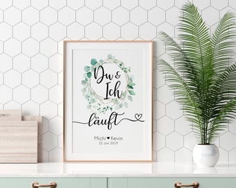 Du und Ich Poster personalisiert mit Namen und Datum in A4 A3 A2 als Geschenk zur Hochzeit Hochzeitsgeschenk Jahrestag Valentinstag