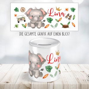 Safari Elefant Kinderspardose personalisiert mit Name als Geschenk oder Geschenkidee zum Geburtstag Taufe Bild 2