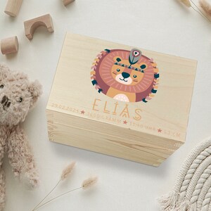 Personalisierte Erinnerungskiste Baby Boho Löwe Babygeschenke Erinnerungskiste Geschenk Geburt Taufgeschenk Erinnerungsbox