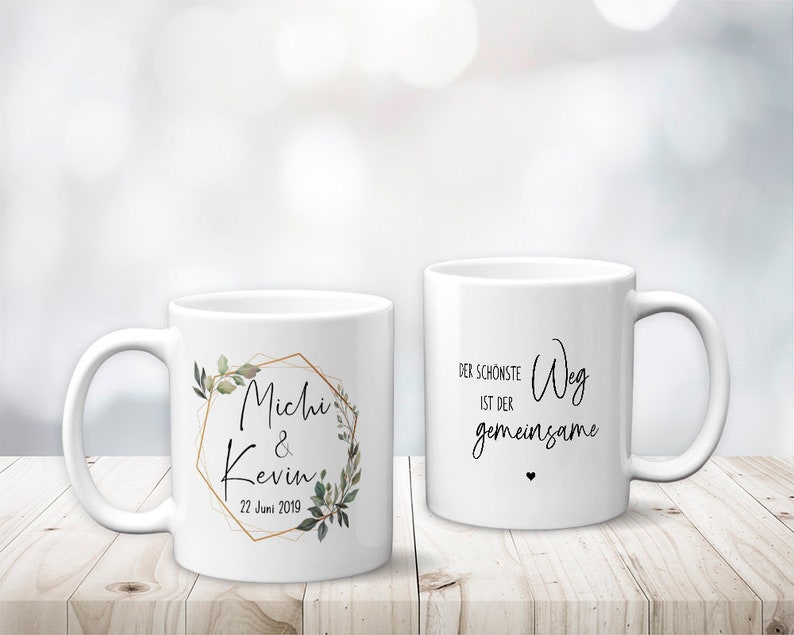 Hochzeitstasse personalisiert mit Wunschnamen und Datum Kaffeetasse oder Teetasse mit Spruch Namen Geschenk Geschenkidee zur Hochzeit image 6