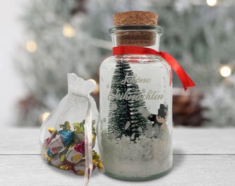 Geschenk Glas mit Schnee im Glas Geldgeschenk Weihnachtsgeschenk Geschenkglas personalisiert mit Namen als Geschenk zu Weihnachten