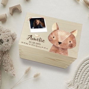 Personalisierte Erinnerungskiste Baby mit Foto Babygeschenke Erinnerungsbox Baby Geschenk zur Geburt Taufgeschenk Fuchs