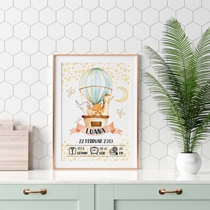 Geburtsposter Geburtsanzeige personalisiert mit Namen und Geburtsdaten in A4 A3 A2 als Geschenk für Mama und Papa oder Oma und Opa (Nacht)