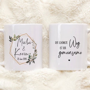 Hochzeitstasse personalisiert mit Wunschnamen und Datum Kaffeetasse oder Teetasse mit Spruch Namen Geschenk Geschenkidee zur Hochzeit image 1