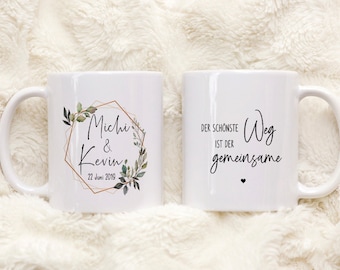 Hochzeitstasse personalisiert mit Wunschnamen und Datum Kaffeetasse oder Teetasse mit Spruch Namen Geschenk Geschenkidee zur Hochzeit