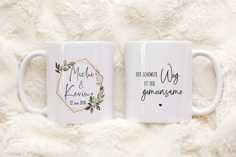 Hochzeitstasse personalisiert mit Wunschnamen und Datum Kaffeetasse oder Teetasse mit Spruch Namen Geschenk Geschenkidee zur Hochzeit image 1