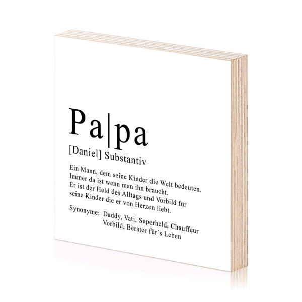 Holzbild Papa Definition personaliert mit Name als Geschenke oder Geschenkidee zum Geburtstag Vatertag Geburtstagsgeschenk