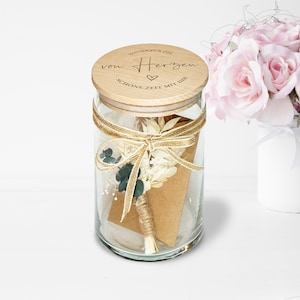 Abschiedsgeschenk Kollegin Lehrer Erzieherin Geschenkglas zum Abschied mit gravierten Holzdeckel Vorratsglas