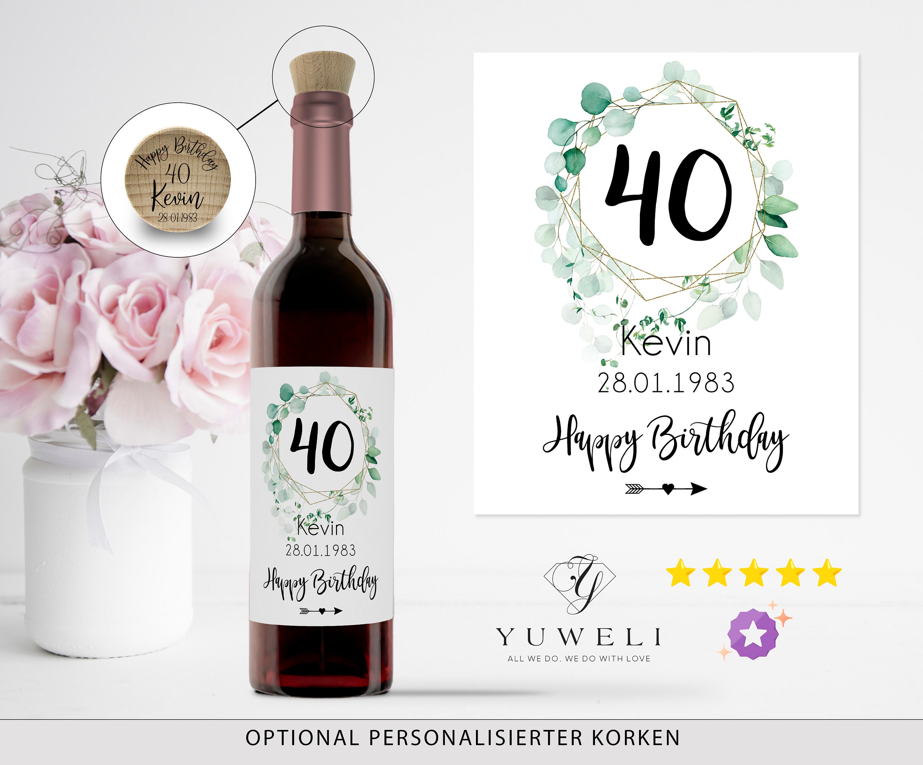 Flaschenetikett HAPPY BIRTHDAY Geschenk | Personalisiert / Wein Flaschen  Etikett | Weinlabel Happy Birthday
