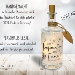 Flaschenlicht zur Konfirmation personalisiert mit Namen und Datum für Mädchen oder Junge Geschenk Bild 4