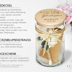 Personalisiertes Geschenk Glas mit Namen und Datum als Hochzeitsgeschenk Geldgeschenk optional mit Karte und Trockenblumen Vorratsglas Typ5 Bild 5