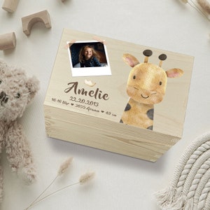 Personalisierte Erinnerungskiste Baby mit Foto Babygeschenke Erinnerungsbox Baby Geschenk zur Geburt Taufgeschenk Giraffe