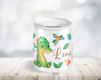 Dinosaurier Kinderspardose personalisiert mit Name als Geschenk oder Geschenkidee zum Geburtstag Taufe