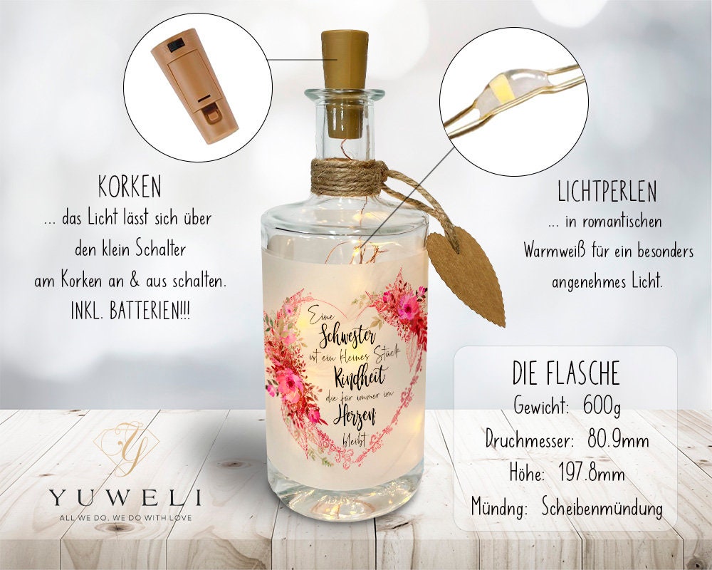 Geschenk Zum 60 Geburtstag Schwester Flaschenlicht Schwester Geschenk Geburtstag personalisiert mit - Etsy.de